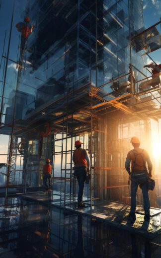 Construction workers on a skyscraper