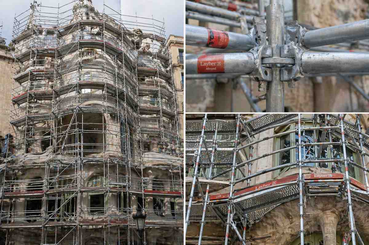 Andamio multidireccional Layher Allround en fachada con balcones Barcelona