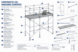 Parts and components of European scaffolding — technical diagram